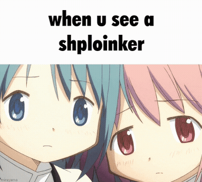 Two Anime Girls Looking At Camera When U See A Shploinker GIF