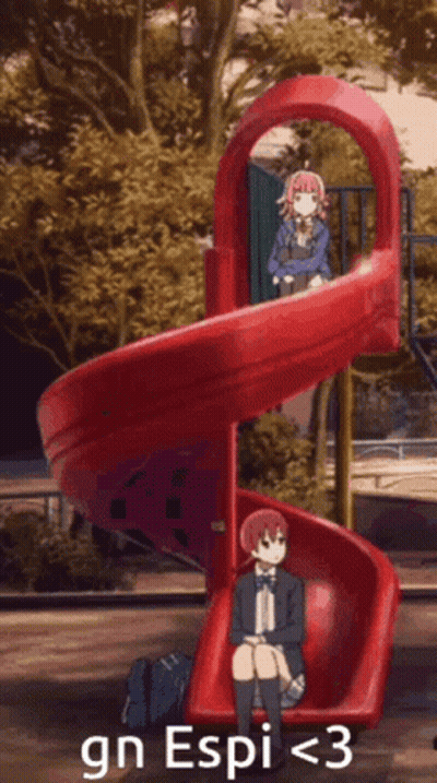 Two Anime Girls On Red Slide With Gn Espi <3 GIF