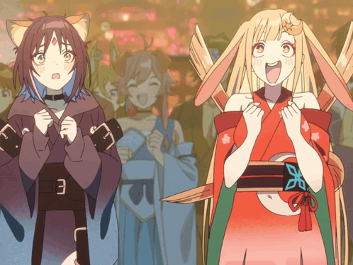 Two Anime Girls One Wearing Kimono GIF
