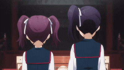 Two Anime Girls One With Crest On Chest GIF