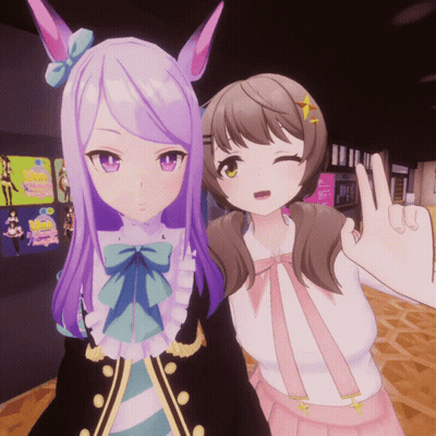 Two Anime Girls Posing With Uma Sign GIF