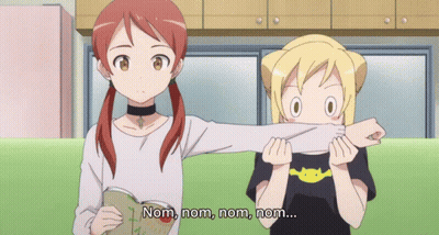 Two Anime Girls Saying Nom Nom Nom GIF