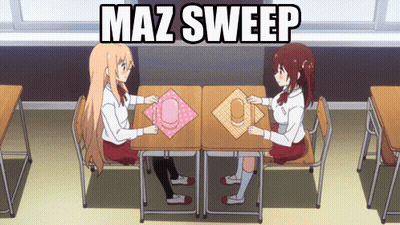 Two Anime Girls Sitting At Table With Maz Sweep GIF