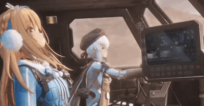 Two Anime Girls Sitting In Helicopter GIF