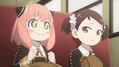 Two Anime Girls Sitting Next To Each Other GIF