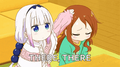 Two Anime Girls Sitting Together One Says There GIF