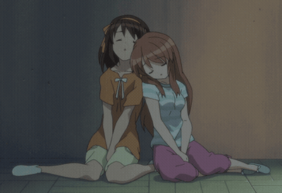 Two Anime Girls Sitting Together One Sleeping GIF
