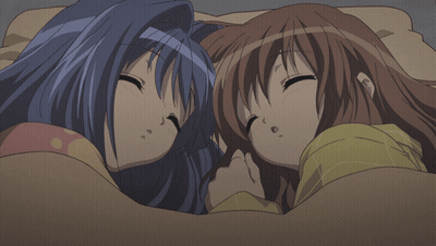 Two Anime Girls Sleeping On Bed GIF