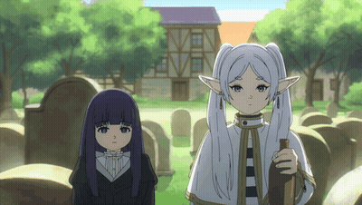 Two Anime Girls Standing In Cemetery GIF