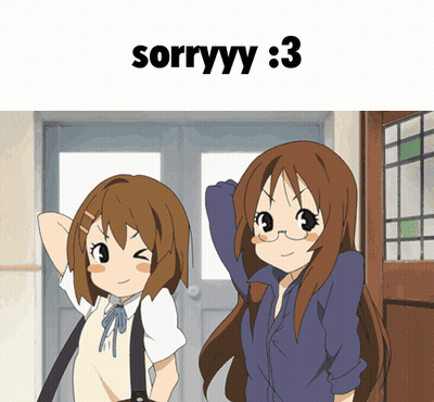 Two Anime Girls Standing In Front Of Door Saying Sorryyy : 3 GIF