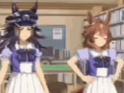 Two Anime Girls Standing In Room GIF