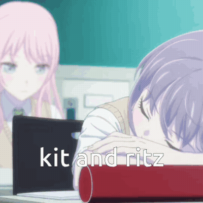 Two Anime Girls Standing Next To Each Other Saying Kit And Ritz GIF