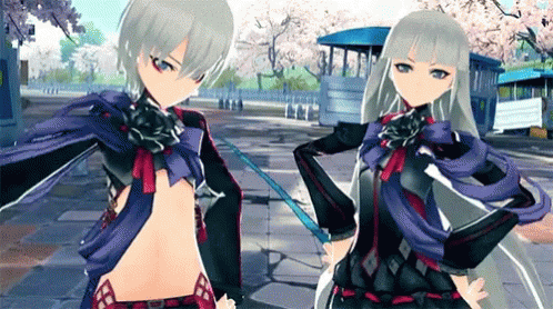 Two Anime Girls Standing On Street GIF