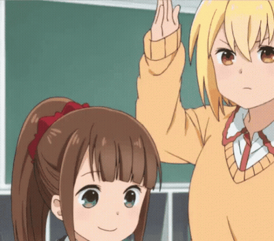 Two Anime Girls Standing One Raising Hand GIF
