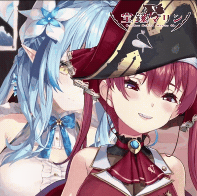 Two Anime Girls Standing Together With Word Marine GIF