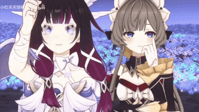 Two Anime Girls Standing With Chinese Writing GIF