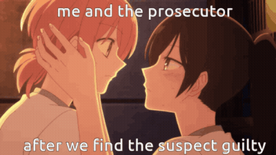 Two Anime Girls Touching Faces After Finding Suspect Guilty GIF