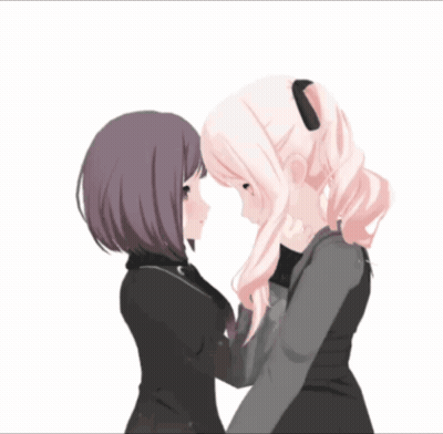 Two Anime Girls Touching Foreheads GIF