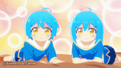 Two Anime Girls With Blue Hair Are Laying On The Ground GIF
