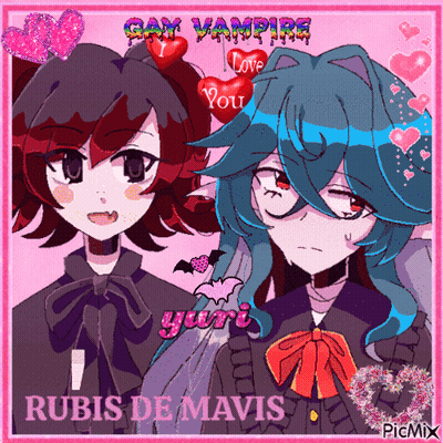 Two Anime Girls With Hearts Gay Vampire Love Rubis De Mavis GIF