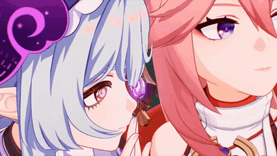 Two Anime Girls With Purple Eyes And Pink Hair GIF
