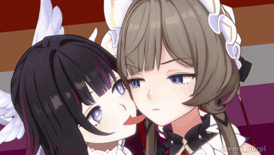 Two Anime Girls With Username @Emy_purple GIF