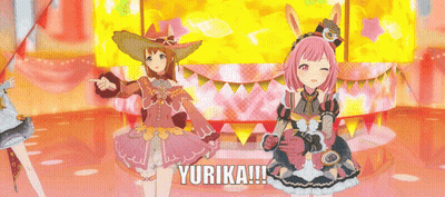 Two Anime Girls With Yurika Standing Together GIF