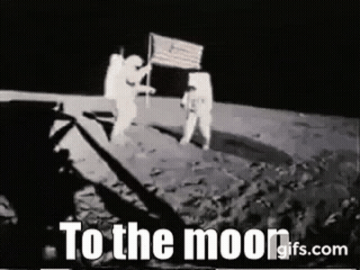 Two Astronauts Are Standing On The Moon Holding A Flag . GIF