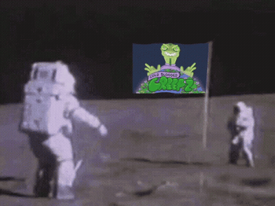 Two Astronauts On Moon With Cold Blooded Monster GIF
