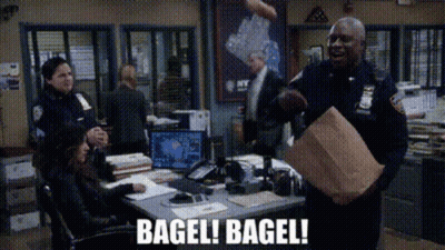Two Bagels With Faces Saying Bagelino GIF