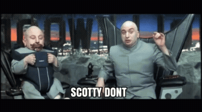 Two Bald Men Sitting Next To Each Other With Scotty Dont Written On The Bottom Right GIF