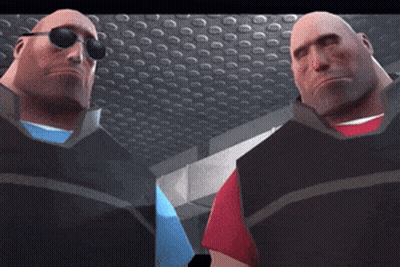 Two Bald Men Wearing Sunglasses Are Standing Next To Each Other In A Room GIF