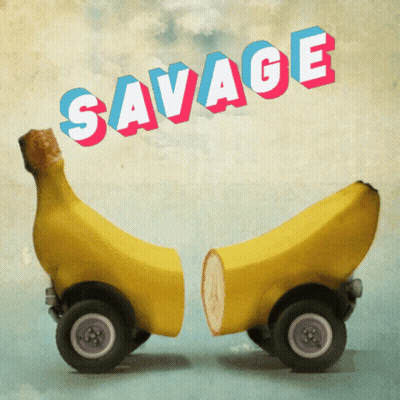 Two Bananas With Wheels Saying Savage GIF