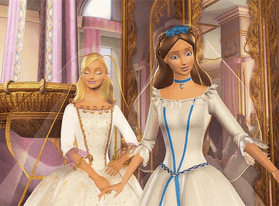 Two Barbie Dolls Standing Next To Each Other GIF