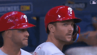 Two Baseball Players In Red Helmets With P GIF