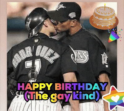 Two Baseball Players Kissing Happy Birthday GIF