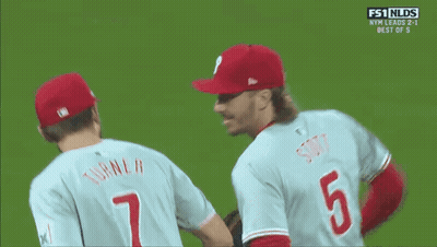 Two Baseball Players One Number 5 GIF