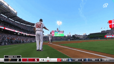 Two Baseball Players With A And GE On Shirts GIF