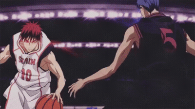 Two Basketball Players Are Fighting Each Other On A Court . GIF