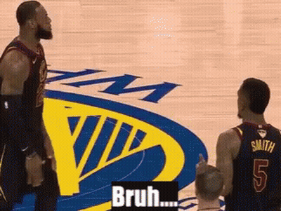 Two Basketball Players Are Standing In Front Of A Golden State Warriors Logo GIF