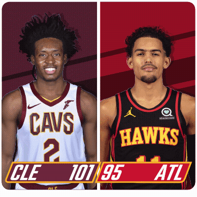 Two Basketball Players For The Cavs And Hawks GIF