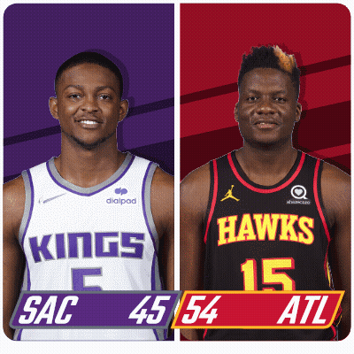 Two Basketball Players For The Kings And Hawks GIF