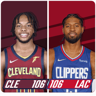 Two Basketball Players From Cleveland And The Clippers Are Shown GIF