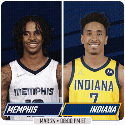 Two Basketball Players From Memphis And Indiana Smiling GIF