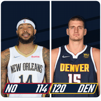 Two Basketball Players From New Orleans And Denver GIF
