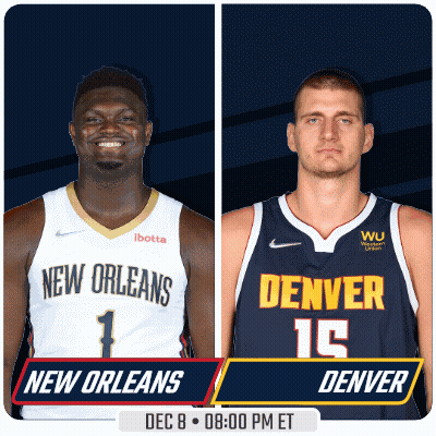 Two Basketball Players From New Orleans And Denver On Poster GIF