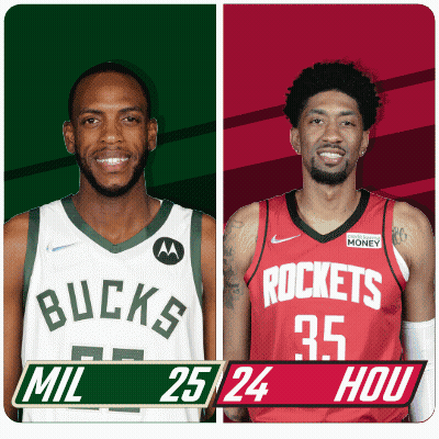 Two Basketball Players From The Bucks And Rockets Are Shown GIF