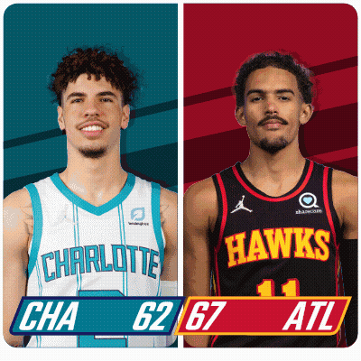Two Basketball Players From The Charlotte Hornets And The Hawks GIF