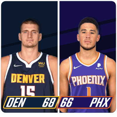 Two Basketball Players From The Denver Den And Phoenix Phx GIF