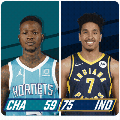 Two Basketball Players From The Hornets And Indiana Pacers Are Shown GIF